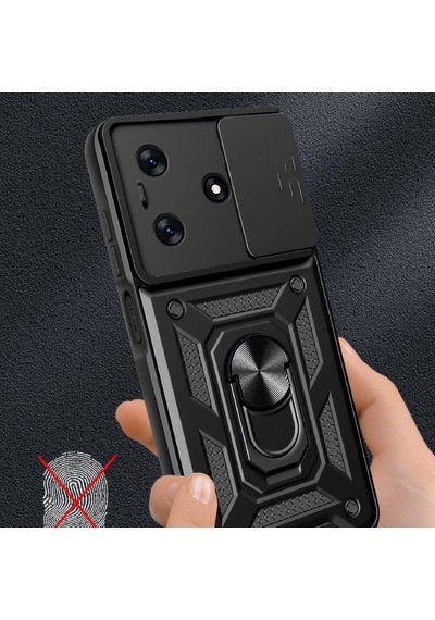 Noktaks - Tecno Uyumlu Tecno Spark 10 4g - Kılıf Sürgülü Kamera Korumalı Yüzüklü Çift Katman Zırh Tank Vega Kapak - Siyah