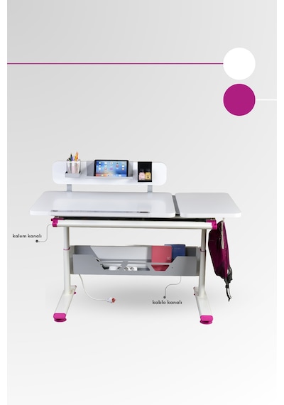 Vega Standart Yükseklik Ve Eğim Ayarlı, Modern Çekmeceli Bilgisayar, Ofis Ve Çalışma Masası Fuşya Gri Vega Standart Yükseklik Ve Eğim Ayarlı, Modern Çekmeceli Bilgisayar, Ofis Ve Çalışma Masası Fuşya Gri