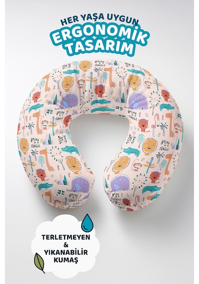 Sevimli Safari Hayvanlar Desenli Boyun Yastığı-pastel Pembe Turkuaz Çocuk & Yetişkin Seyahat Yastığı Pastel Orman Vişne