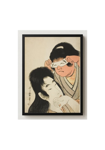 Klasik Sanat Utamaro Yamauba Ve Oyuncak Maskeli Kintaro Çerçevesiz Poster 21x30 Cm A4 Tablo