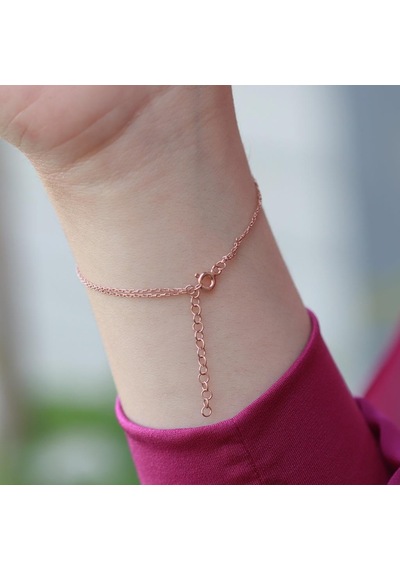 Mine İşli Göz Model Çift Zincirli Rose Gold Kaplama Gümüş Bileklik Gümüş
