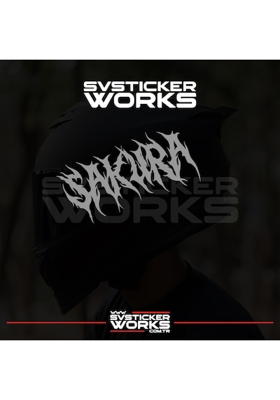 Sakura Yazılı Kask Sticker Tüm Kasklar Uyumlu Tek Yön 1 Adet Gri