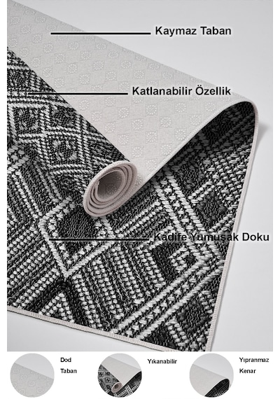 Dekoreko Kaymaz Taban Djt Banyo Halısı Trend Modern 2029 Siyah