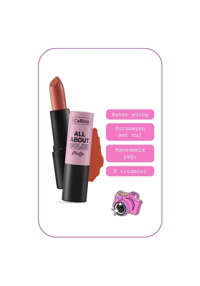 Callista All About Color Matte Lipstick Nemlendirici Mat Ruj - 502 My Empire - Turuncu