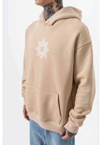 Respire Erkek Itsbyzey Nakışlı Kapüşonlu Oversize Hoodie Bej