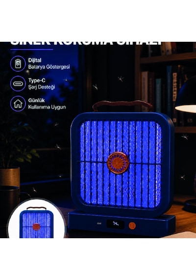 Uv Işıklı Şarj Edilebilir Sinek Yok Edici Elektrikli Lamba Mavi