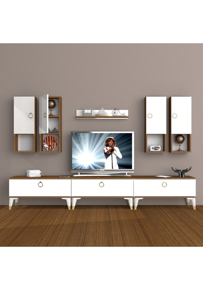 Decoraktiv Eko 8da Mdf Gold Tv Ünitesi Tv Sehpası Ceviz - Beyaz