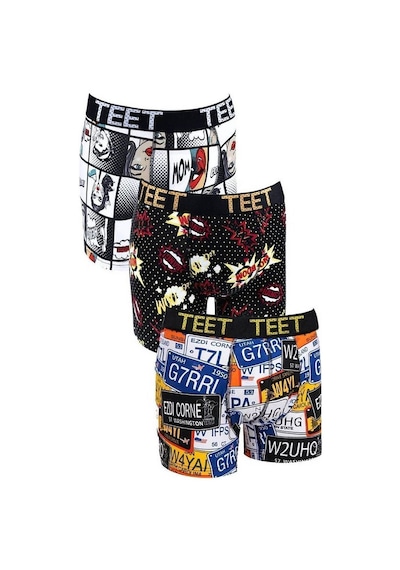 Teet 3'lü Erkek Boxer Seti Hediyelik Şık Ve Rahat Desenli İç Gi Siyah