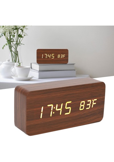 Hpytech Ahşap Led Dijital Alarm Masa Saati Sese Duyarlı,modern Dekoratif Çalar Saat Ahşap - Kahverengi