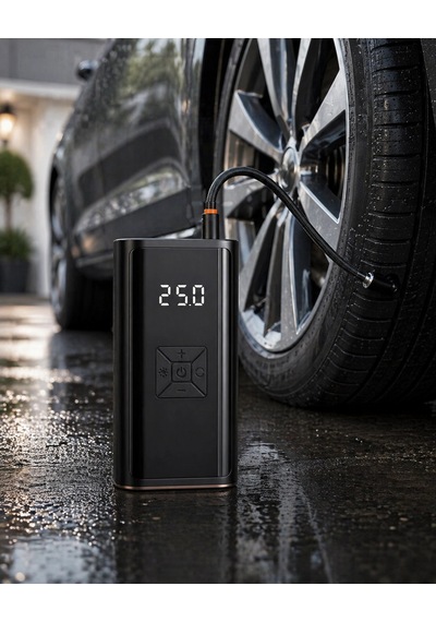 Kablosuz Lastik Şişirme Kompresörü Dijital Ekranlı Powerbank Özellikli Hava Pompası