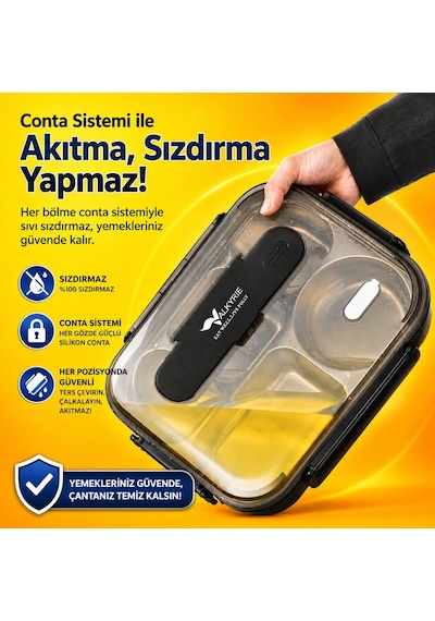 Valkyrie 304 Paslanmaz Çelik Lunch Box 2400 Ml Termal Taşıma Çantalı 5 Bölmeli Sızdırmaz Yemek Kabı Çatal Kaşık Dahil Siyah
