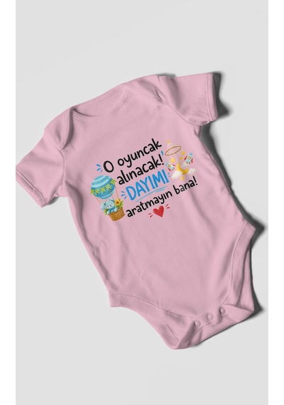 Morivokids Dayıya Özel Kısa Kollu Bebek Body %100 Pamuk Zbn262-kk Koyu Pembe