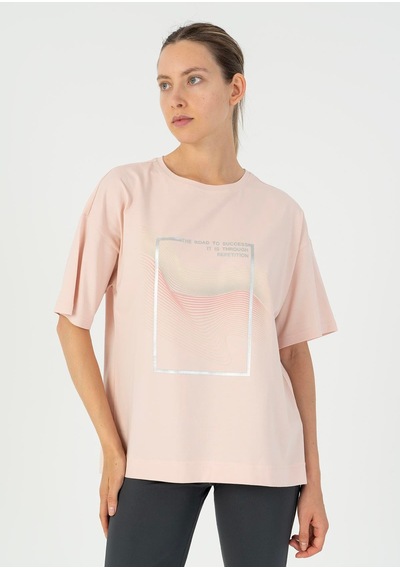 Maraton Comfort Kadın Bisiklet Yaka Pudra T-shirt Pudra