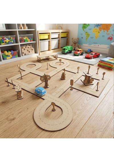 Montessori Ahşap Mdf Yol Ve Trafik Puzzle Eğitici Oyuncak
