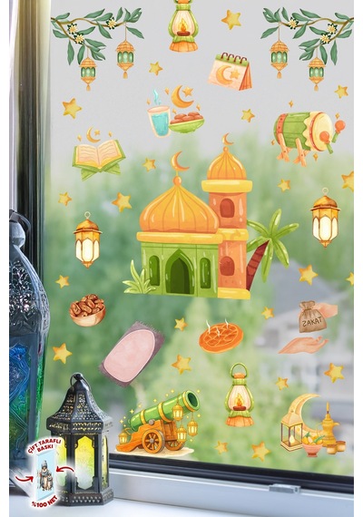 Çift Taraflı Ramazan Cam Sticker Seti Çocuklar İçin Eğitici Ramazan Pencere Süsü Ve Cam Dekoru Dijital Baskı