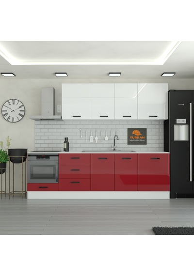 260 Cm Mutfak Dolabı Mdf Kapak Tezgah Dahil Yrkn260 101 Kırmızı