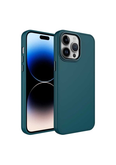 Apple Uyumlu iPhone 14 Pro Max Kılıf Metal Çerçeve Ve Buton Tasarımlı Silikon Zore Luna Kapak Koyu Yeşil