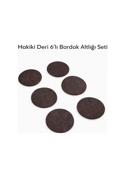 10 Cm Çap Kahverengi Hakiki Desenli Deri Bardak Altlığı 6 Lı Set Dekoratif Masa Koruyucu Diğer