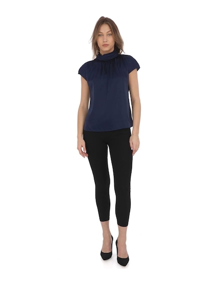 Yaka Drape Detaylı Saten Bluz 01-lacivert Lacivert