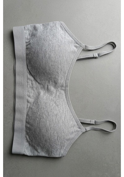 Aura Collections İnce İp Askılı Çıkarılabilir Pedli Pamuk Bralette Büstiyer Crop Gri