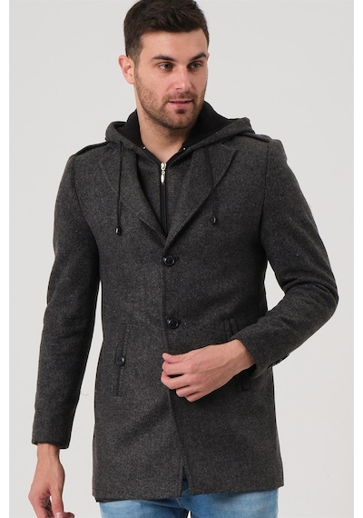 Plt8406 Dewberry Erkek Palto Desenli Siyah Antrasit Antrasit - Siyah