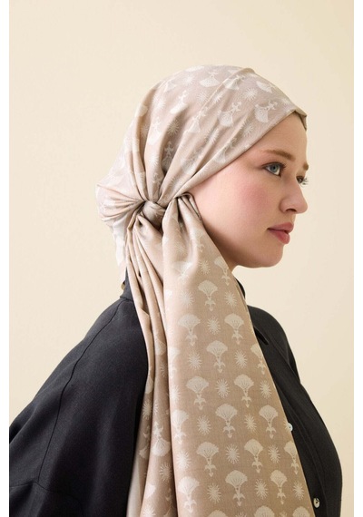 Imannoor Karanfil Monogram Bej İpek Şal 68x200 Beige