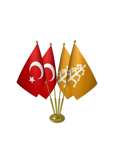 Masa Üstü Karahanlılar Devleti Bayrağı Türk Bayrağı Dörtlü Pirinç