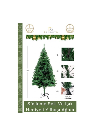 Noelpaketi Lüks Dekoratif Sık Dallı Kaliteli Yeşil Yılbaşı Çam Ağacı Noel Paketi 150 Cm 220 Dal Standart