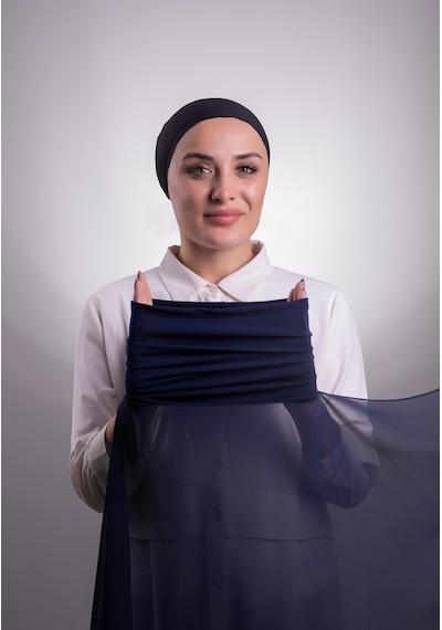 Hürrem Bone Lacivert Pratik Hazır Geçmeli Şal Şifon Boru Boneli 3001_02