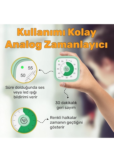 NPO Mutfak,Ders,Yemek için 60dk Analog Alarm Zamanlayıcı,Pomodoro Öğrenci  Motivasyon Saati
