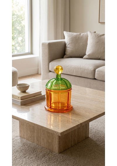 Lumi Kapaklı Kristal Obje-amber Green