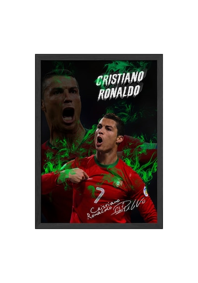 Cristiano Ronaldo Siyah Ahşap Çerçeveli Poster, Dekoratif Futbol Duvar Tablosu
