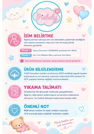 Pia Baby İsme Özel Erkek Bebek Kısa Kollu Alttan Çıtçıtlı Body Zıbın %100 Pamuk Organik Baskılı Bebek Body 1013ba0x Ekru