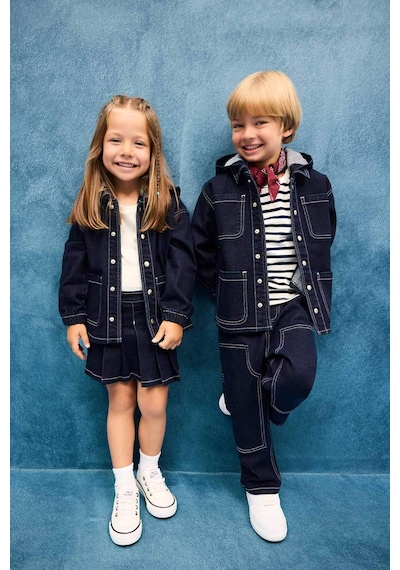 Defacto Erkek Bebek Kapüşonlu Düğmeli Jean Ceket F6269a525aube364 Mavi