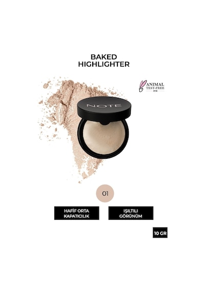 Note Cosmetique Baked Highlighter Işıltılı Fırınlanmış Toz Aydınlatıcı - 01 Moonlight