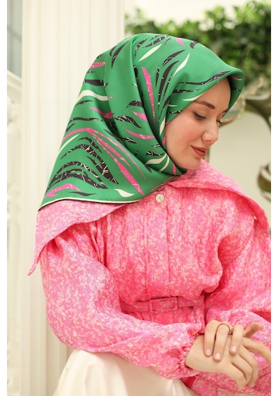 Silk Home Yeşil Pembe Desenli Tivil İpek Eşarp 11432-58 Çok Renkli