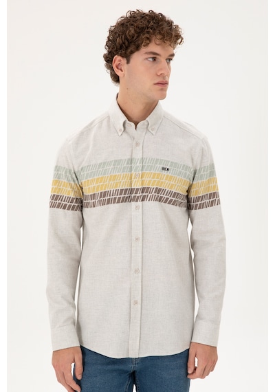 U.s. Polo Assn. Erkek Ekru Gömlek Desenli 50296600-vr019 Ekru