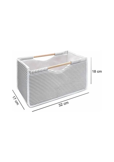 Tahta Saplı Kumaş Kutu Organizer/düzenleyici 32x17x18cm Gri-beyaz