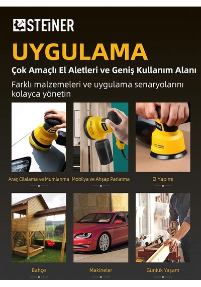 Steiner 700w 6 Kademe Devir Ayarlı 125mm Toz Toplama Sistemli Eksantrik Zımpara Makinesi Sarı