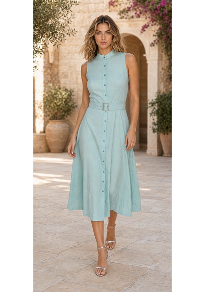Glenda Mint Breeze Kemerli Midi Elbise