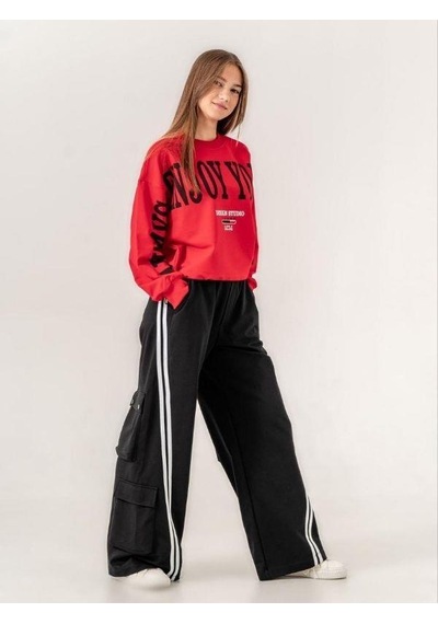 Kız Çocuk Enjoy Baskılı 2 İplik Sweatshirt-15351 Kırmızı