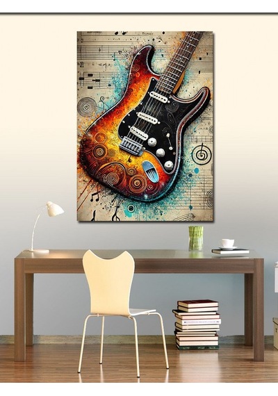 Kanvas Tablo Soyut Elektro Gitar Ve Sanat 50cmx70cm