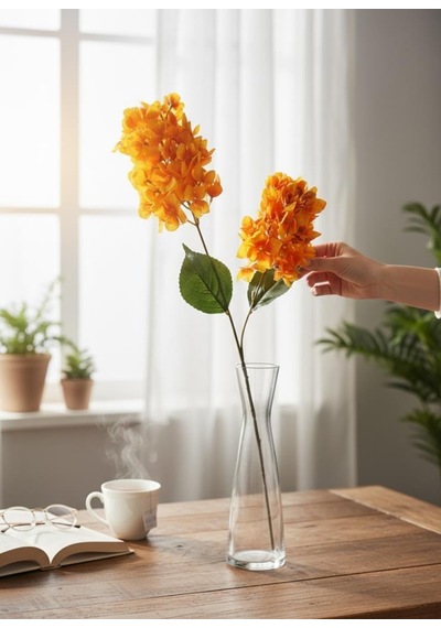 Yapay Çiçek Ortanca 90cm 2toplu Somon Tek Dal Kumaş Çiçek Uzun Dal Somon