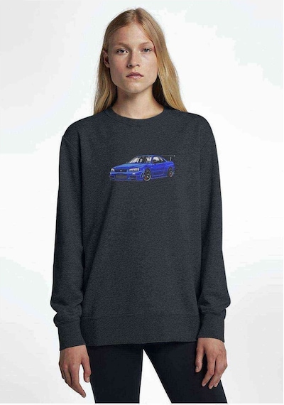 Nissan Skyline R34 Gt R Baskılı Füme Antrasit Kadın Sweatshirt