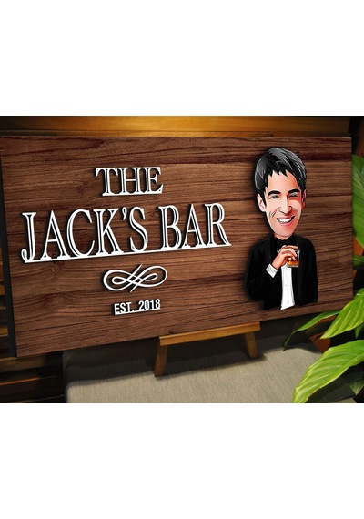 Bk Gift Kişiye Özel Karikatürlü Kabartma Tasarım Ceviz Ahşap Bar Tabelası, Home Bar Tabela, Rustik Ev Dekorasyonu, Duvar Dekoru-3