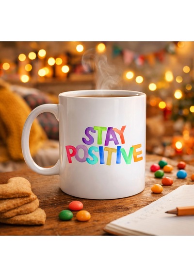 Stay Positive Baskılı Porselen Kupa Model 158 Renkli Motivasyon Yazılı Kahve Kupası Pozitif Mesajlı Hediye Çok Renkli