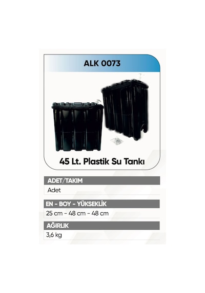 Alkotek Dorse 45 Lt.su Tankı Plastik Siyah