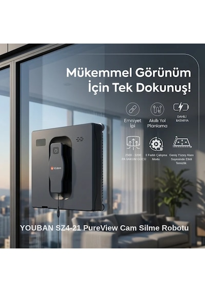 Sz4-21 Pureview Cam Silme Robotu Kumandalı Çift Yönlü Su Püskürtme Açık Gri