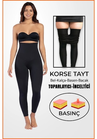 Sh Mağazacılık Yüksek Bel Korse Tayt  Doğum Sonrası Toparlayıcı Lohusa Tayt Siyah