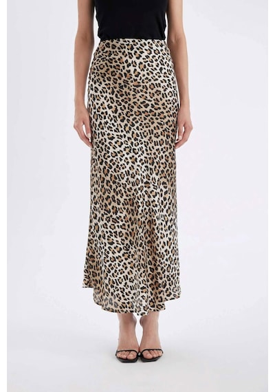 Defacto Straight Fit Normal Bel Leopar Desenli Saten Maxi Etek D6886axnser103 Ekru